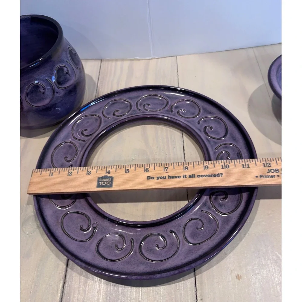 Bostwick 2016 Studio Pottery Purple Swirl 3-Piece Chip Dip Set Artisan Ceramic
